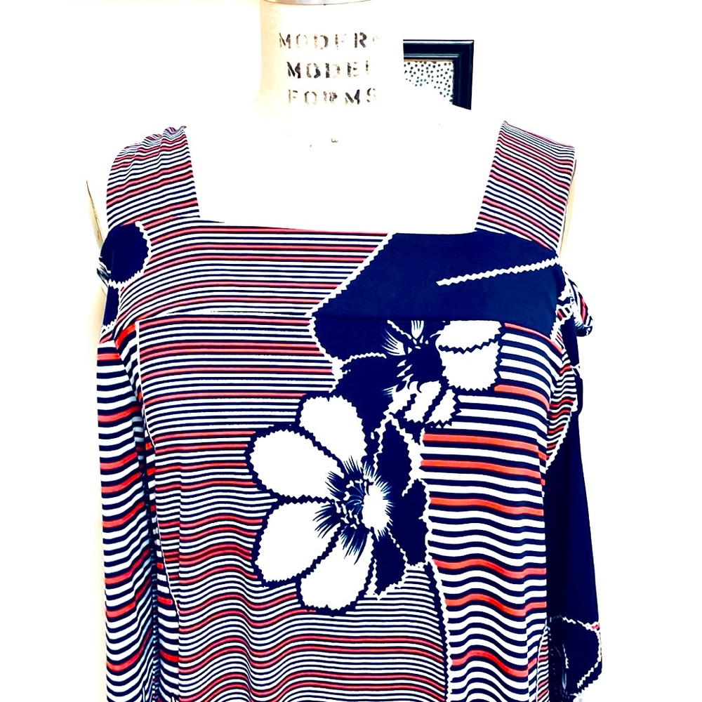 Erin London Small Orange Blue Print Dress